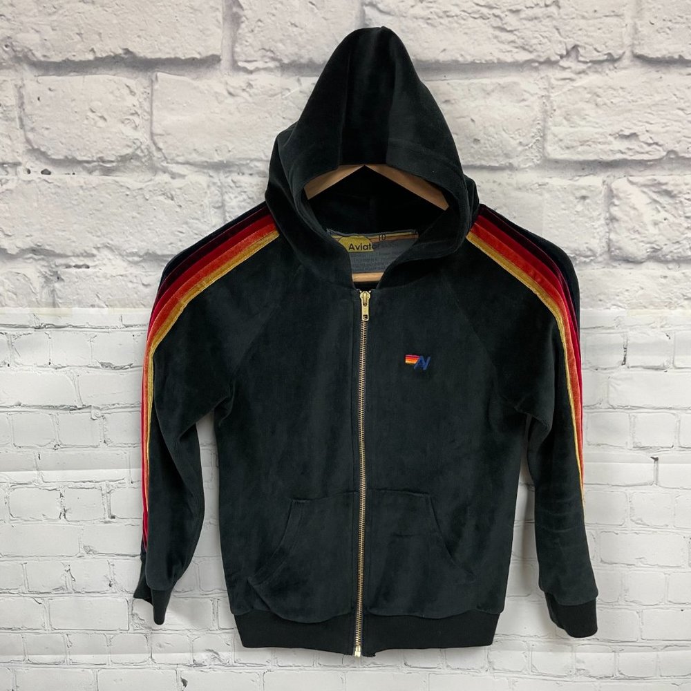 Aviator Nation Kids Classic Velour Hoodie in Black